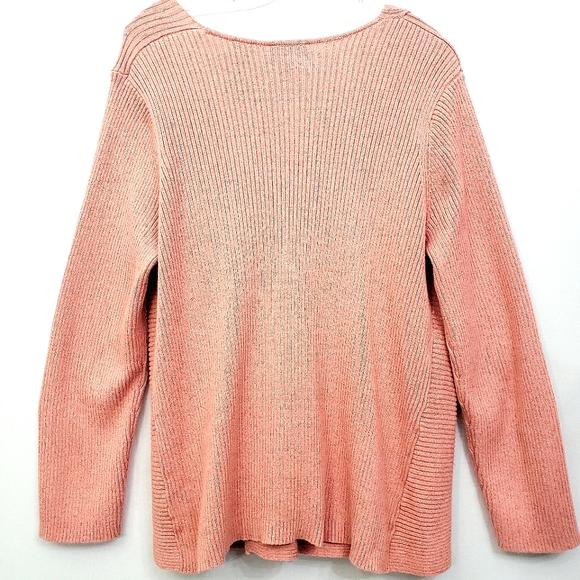 Nwot Jh Collectibles Salmon w/Soft Gold Metallic Shimmer Ribbed Cardigan - Picture 4 of 17